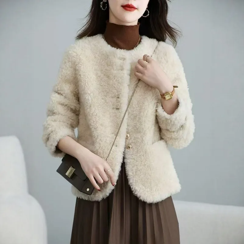 New granular fleece fur coat women short fur integrated sheepskin and lambskin coat winter fashion versatile simple women's wear