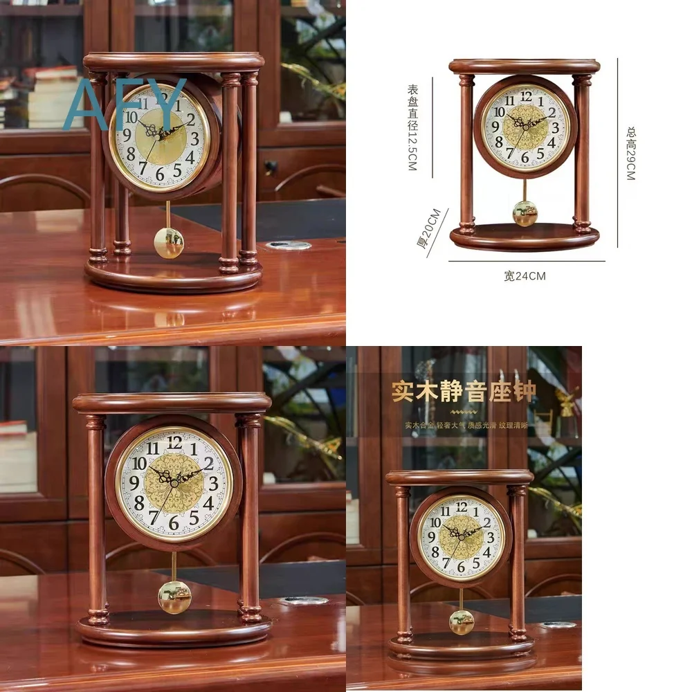 Luxury Wooden Table Clock for Living Room Home Decor Vintage Chinese Style Desk Clock with Pendulum European Design Wall