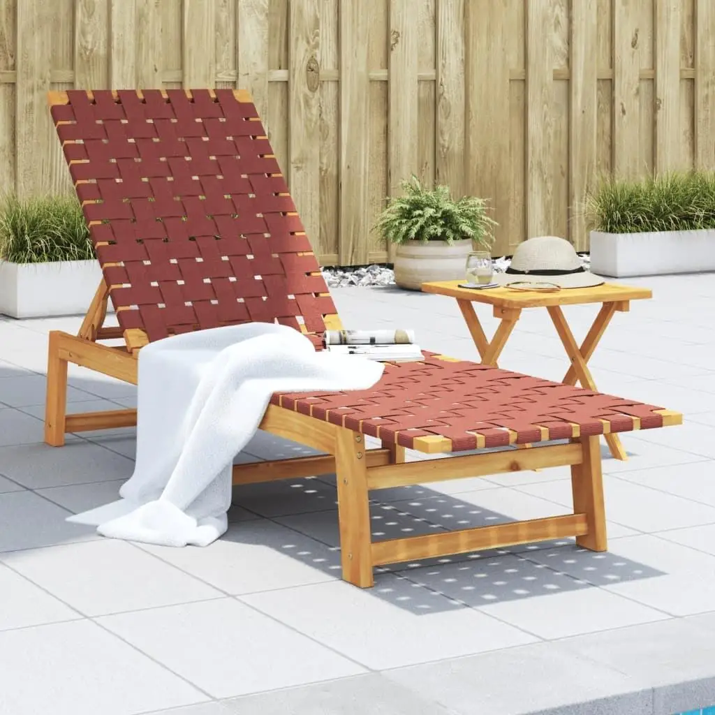 

Acacia Wood & Fabric Red Sun Lounger - Comfortable Outdoor Recliner Chair