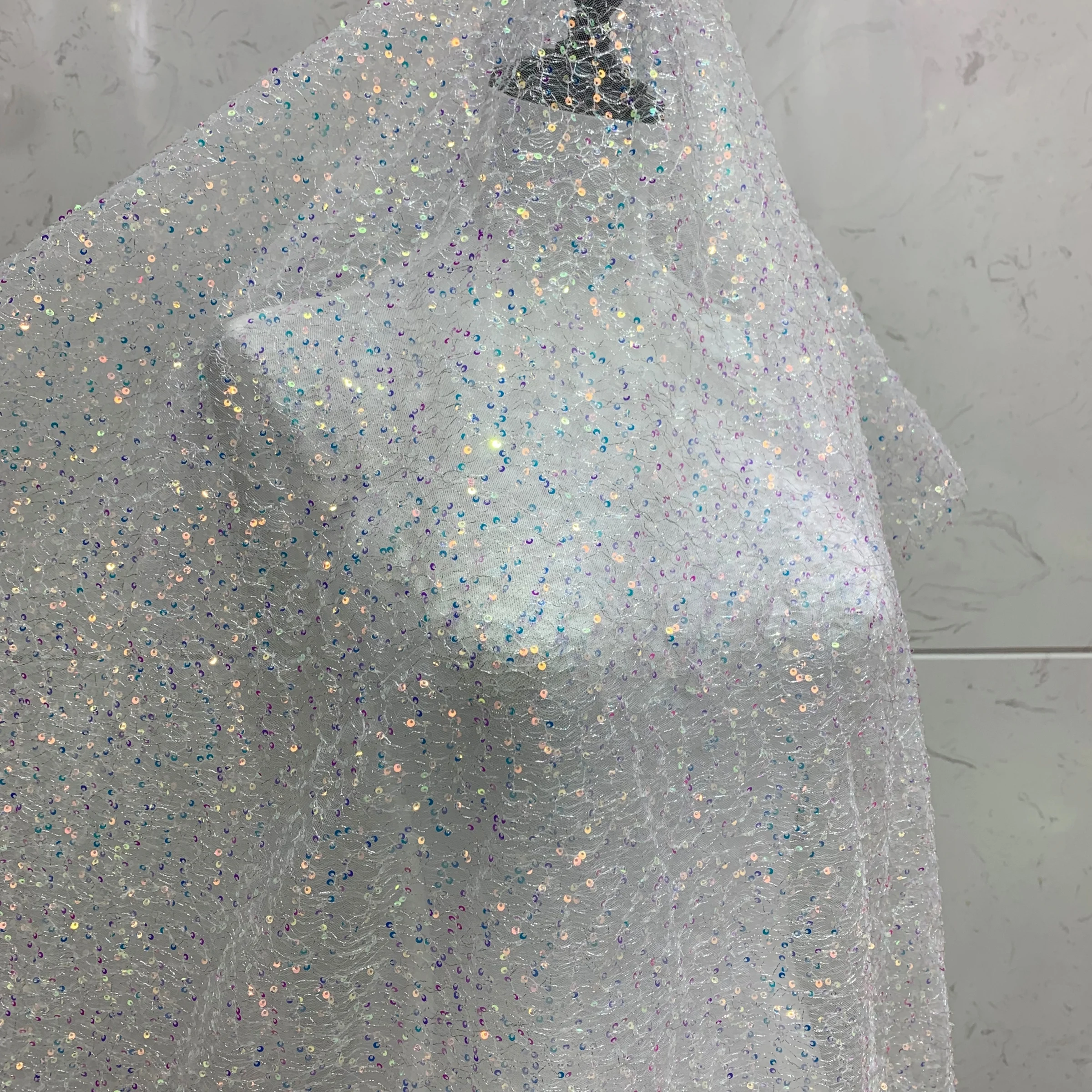 Materiais de tecido de lantejoulas para vestidos de noiva e vestidos de festa, tecido bordado de lantejoulas estreladas para design