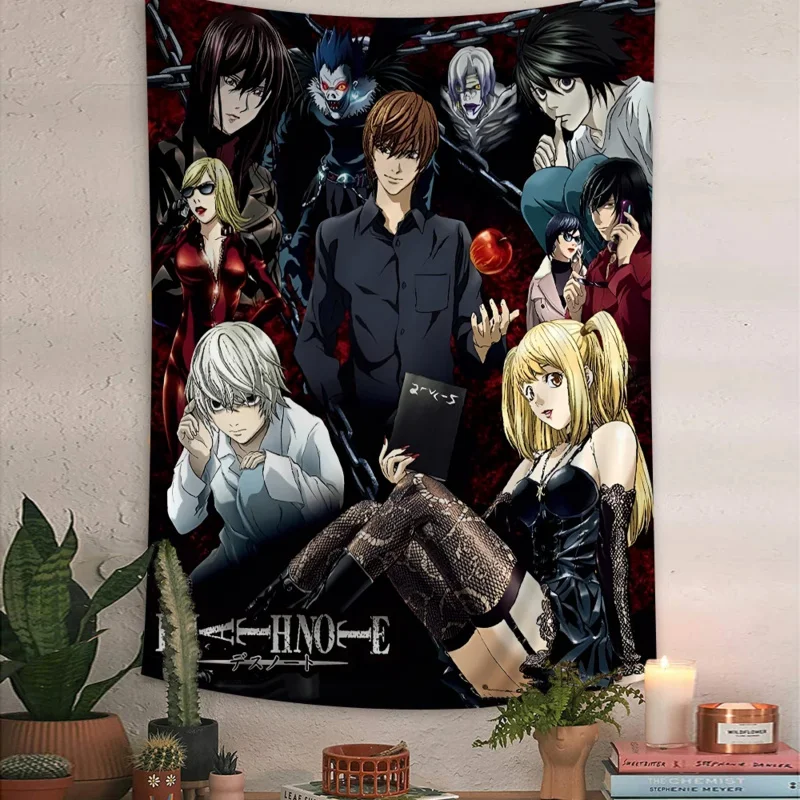 VIKAMA DEATH NOTE Anime-Wandteppich, dekorativer Wandteppich für Nachttisch, Schlafzimmer, Schlafsaal, Spielzimmer, Anime-Hintergrundwand