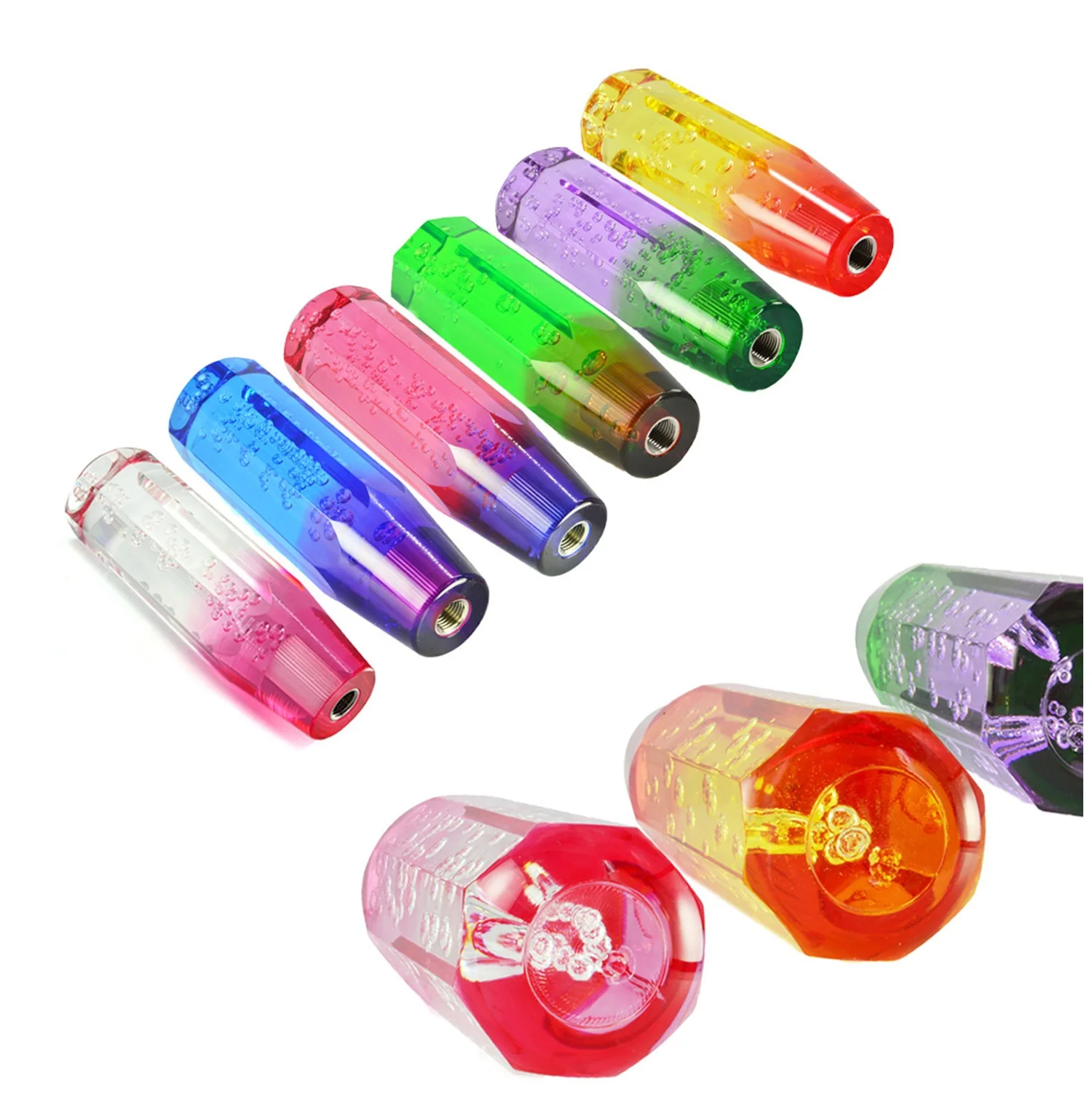 Universal 15cm Car Stitching Color Multicolor Crystal Bubble Gear Shift Knob Colorful Shifter Lever Fit For Honda Toyota Nissan