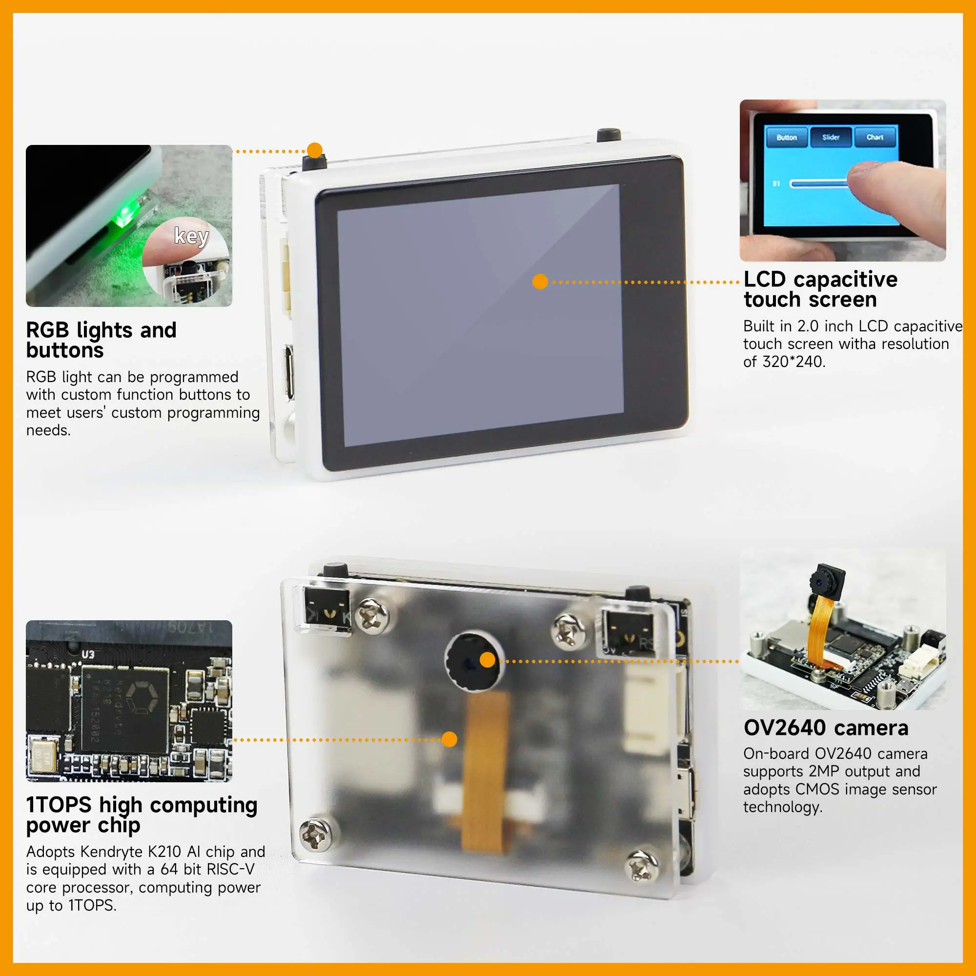 K210 Visual Recognition Module with 2MP Camera OV2640 and 2.0-inch LCD Capacitive Touch Screen For DIY Robot Car Kit RaspberryPi