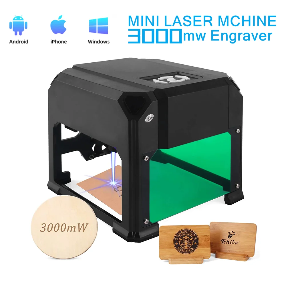 TWOWIN-grabador láser con Bluetooth de 3000mw, máquina CNC de 80x80mm, impresora de escritorio, máquina de grabado láser de marcado de corte de