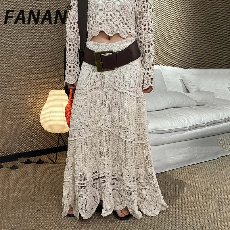 FANAN Solid Lace Design High Waist Skirts For Women A-line Office Lady Minimalism Skirt Office Lady Clothing 2026 Spring New
