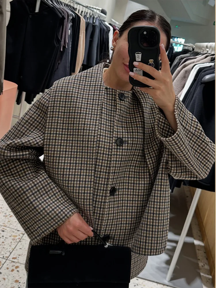 معطف نسائي صوف شبكي غير رسمي وشاح أنيق بياقة وأكمام طويلة معاطف نسائية واحدة الصدر موضة شتاء وربيع ملابس خارجية أنيقة للسيدات