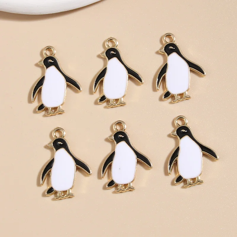 10pcs Gold Color 24x17mm Cute Enamel Penguin Charms Animal Pendant Fit Necklace Earring Handmade Jewelry Making Finding Supplies