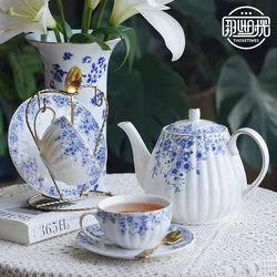 European afternoon tea set, blue and white coffee cup, high-grade exquisite vintage cup and plate set English coffee pot tea pot