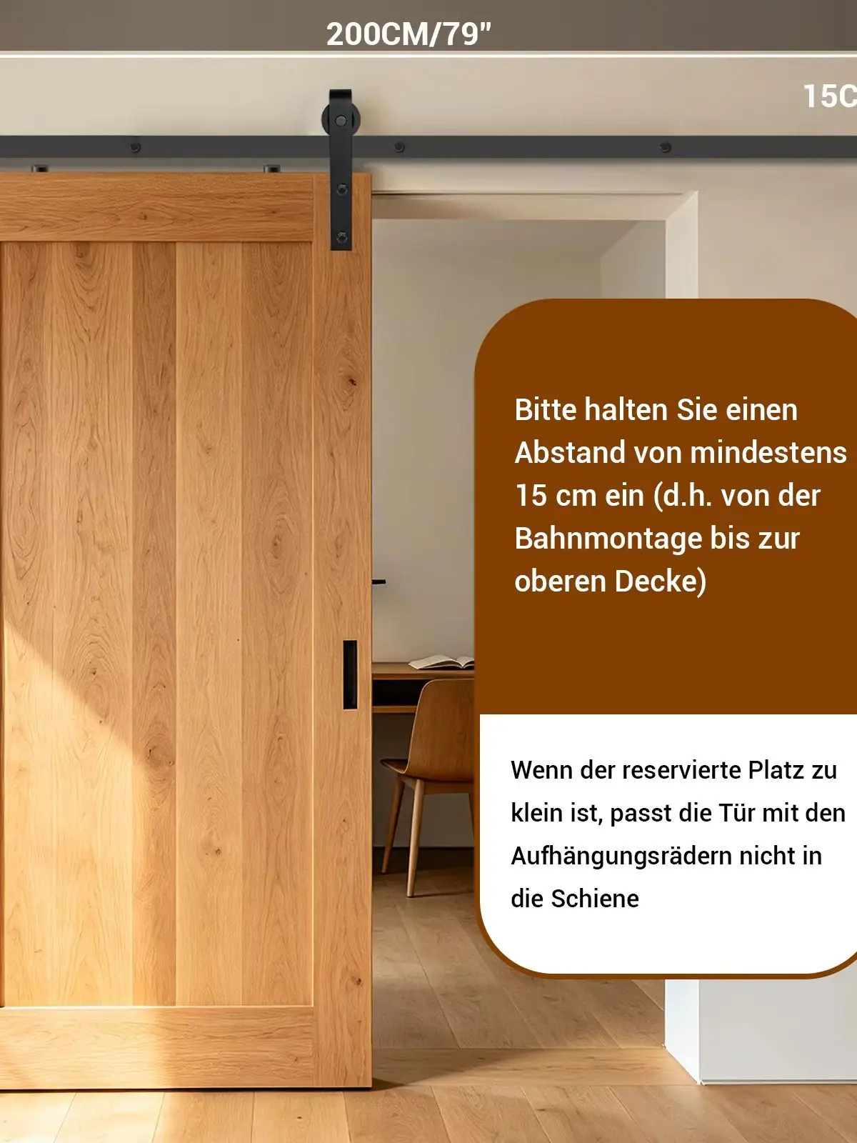 Schiebetürbeschlag-Set, 6,6FT/200CM Schwarzes Hochleistungs-Schiebetürbeschlag-Set für Einzelne Holztür 100CM Breit, Passend für 35-45mm Dicke, T-förmiger Aufhänger