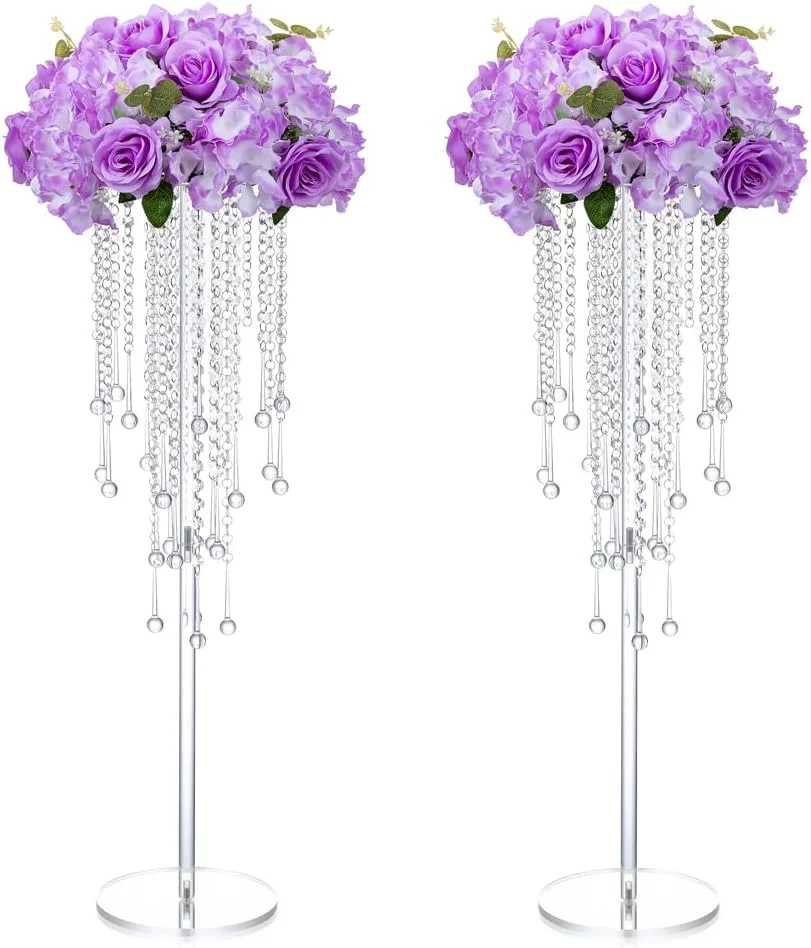 10pcs Tall Vases for Centerpieces with Chandelier Crystal, Acrylic Centerpiece Table Decorations, Clear Flower Vase Stand fo