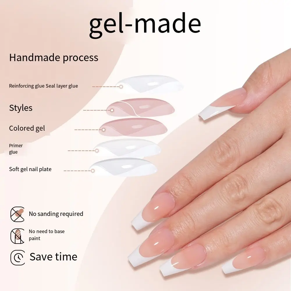 

270 шт. накладных ногтей для френча 9 в 1, многоразовые, съемные, без следов, полупрозрачные, для девочек