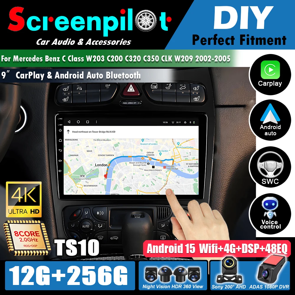 Android 16 For Mercedes Benz C Class W203 C200 C320 C350 CLK W209 2002 - 2005 Car Radio Multimedia Video Player GPS Navigation