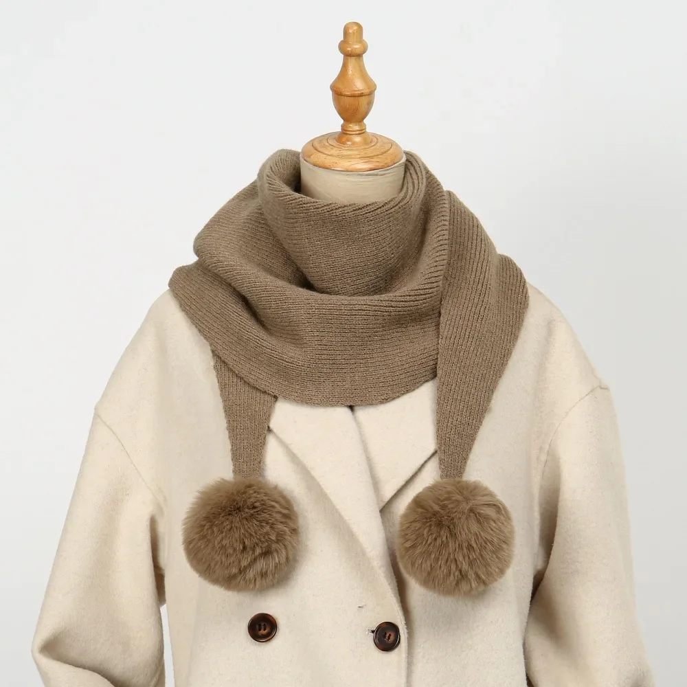 

Премиум однотонный вязаный шарик для волос, мягкий шарф, женский зимний теплый утепленный платок для защиты шеи, пушистый шарф с помпоном