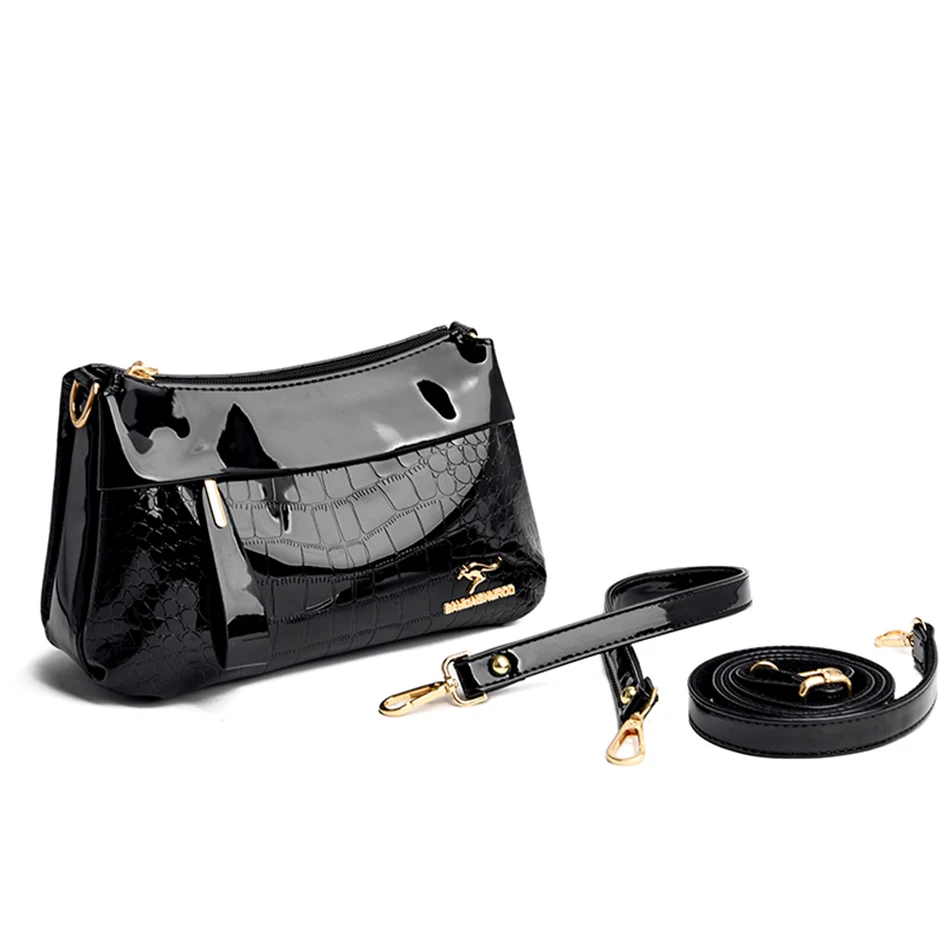 3 Layers Women Handbag Purses Luxury Designer Patent Leather Shoulder Messenger Bags for Female Vintage Crocodile Summer Sac