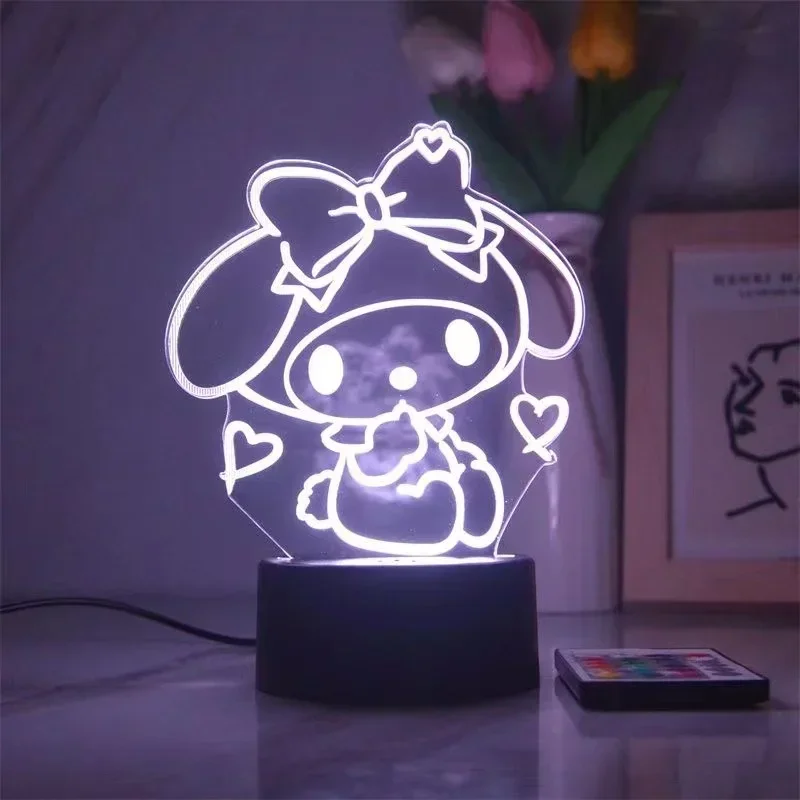 Cartoon Sanrio 3D LED Night Light Kawaii Cinnamoroll Kuromi Anime Figure Toys Table Lamp Hello Kitty Room Decor Birthday Gifts