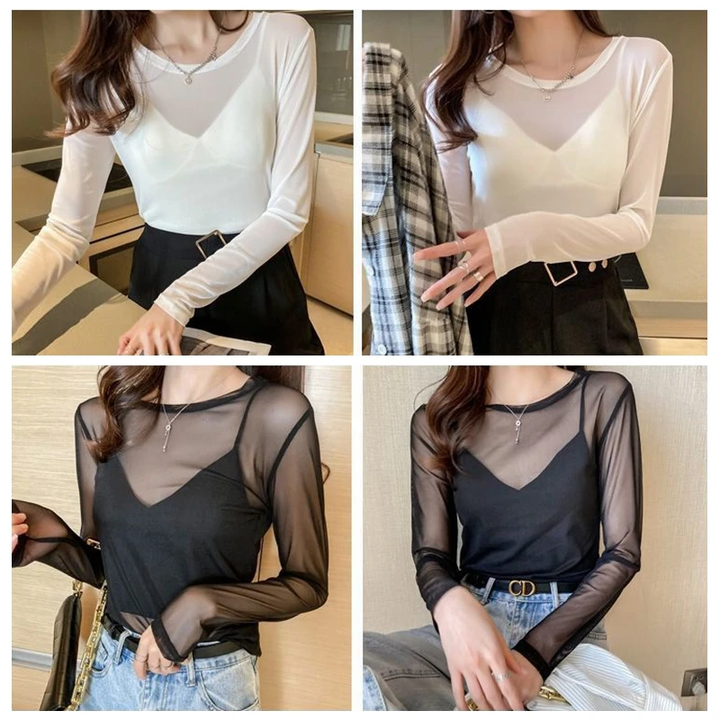 Womens Mesh Gauze Loose T-shirt Run Sporty Fitness Tee Long Sleeve Ups Cover Tulle Sheer Tops Sexy Y2k Yoga Summer Clothing 2405