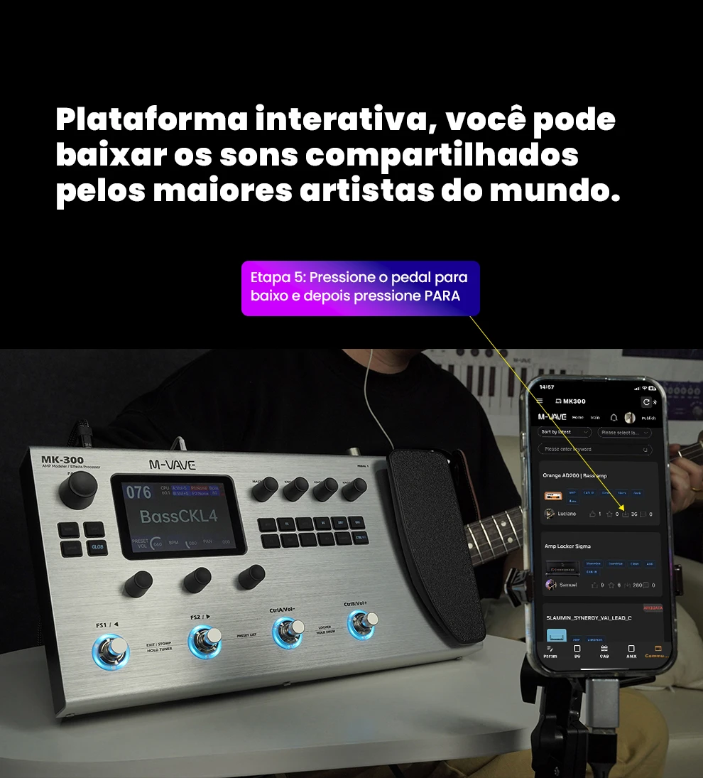 جيتار كهربائي M-VAVE MK300 مع دواسات تأثيرات متعددة، محاكي مكبر صوت عصبي، دورة 300 ثانية، عمر بطارية 128AMP/360FX/10H