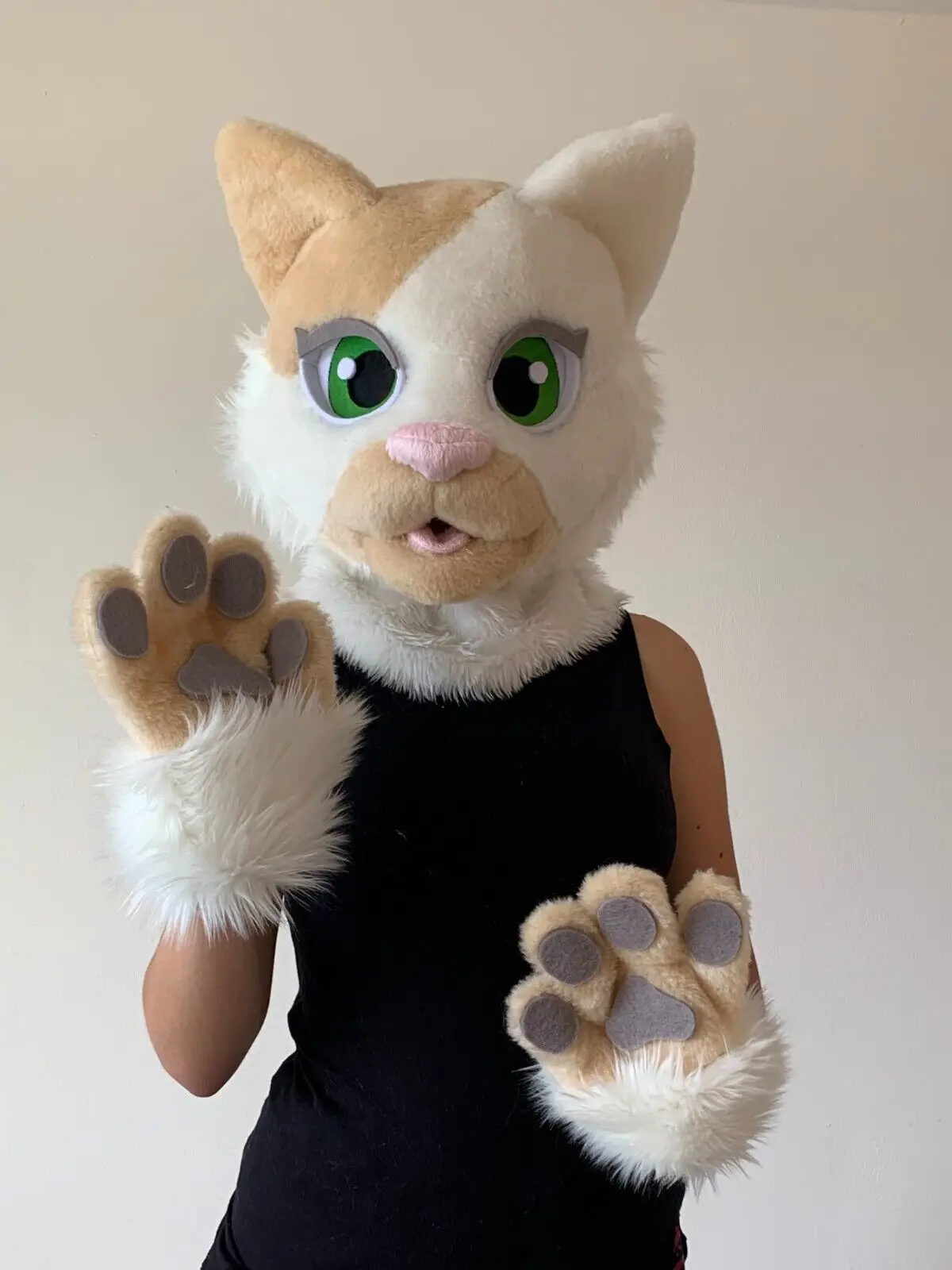 

White Cat Fursuit Head and Hand Paws Furry Costume