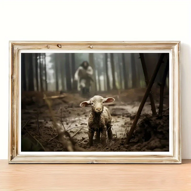 Wooden Frame Christ Will Save The Lamb Canvas Classroom Living Room Bedroom Kitchen Decorative Mural Hangable Home Decoration