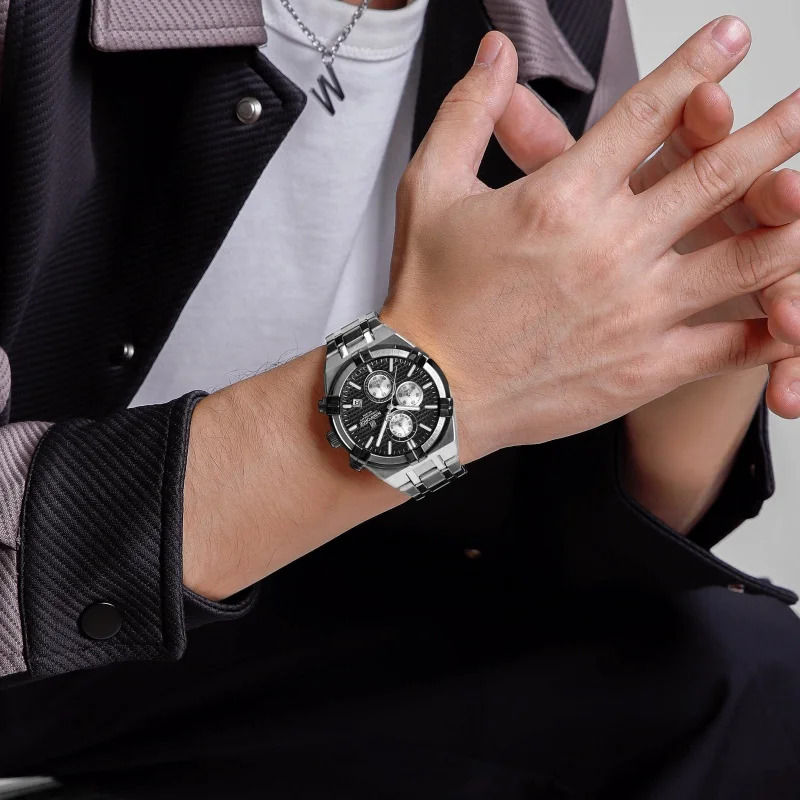 NAVIFORCE Men Quartz Chronograph Watch Waterproof Luminous Date Stainless Steel Casual Business Sport Wristwatch Gifts Box view 3