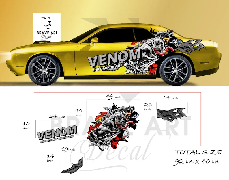 Venom Designed NEW Design Large - Car Livery, Cast Vinyl Wrap, Universal Size, Car Wrap