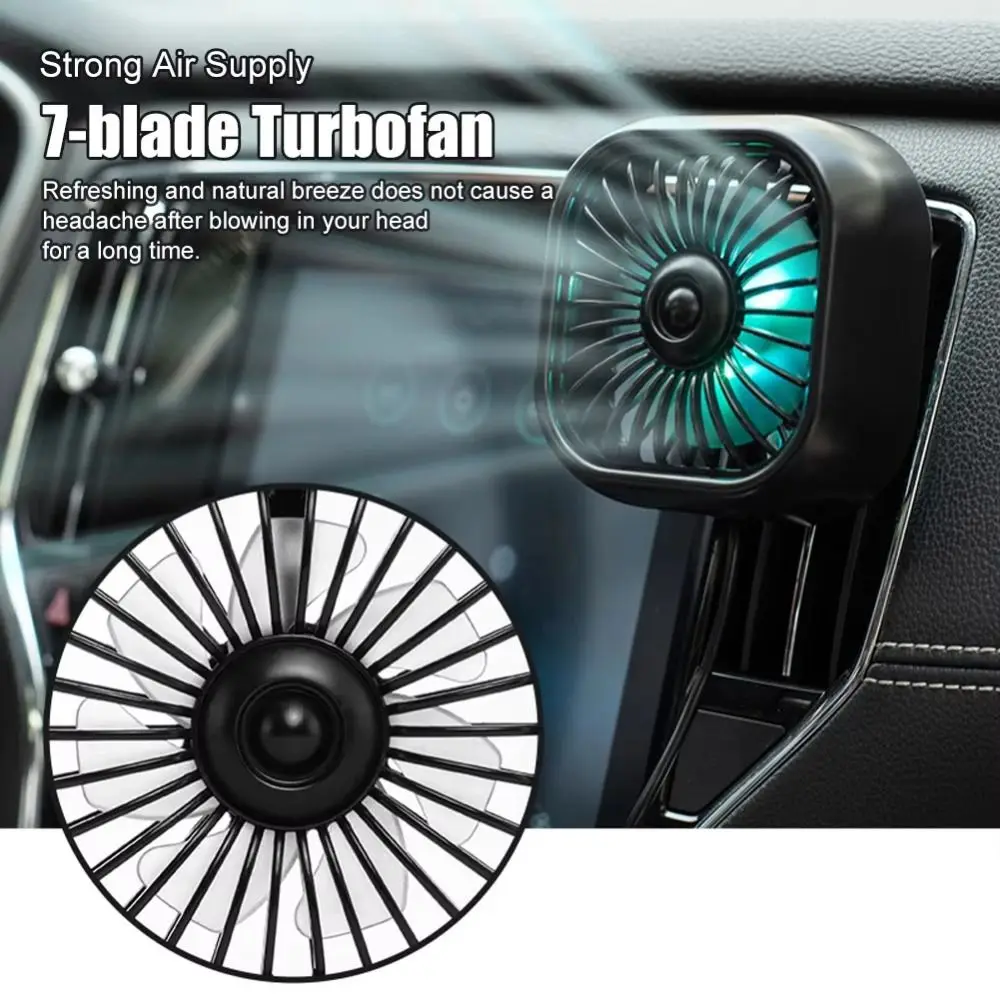Colorful Lighting Car Air Outlet Fan Adjustable 3 Speed USB Small Cooling Fan Low Noise Multi-functional Car Mounted Air Cooler