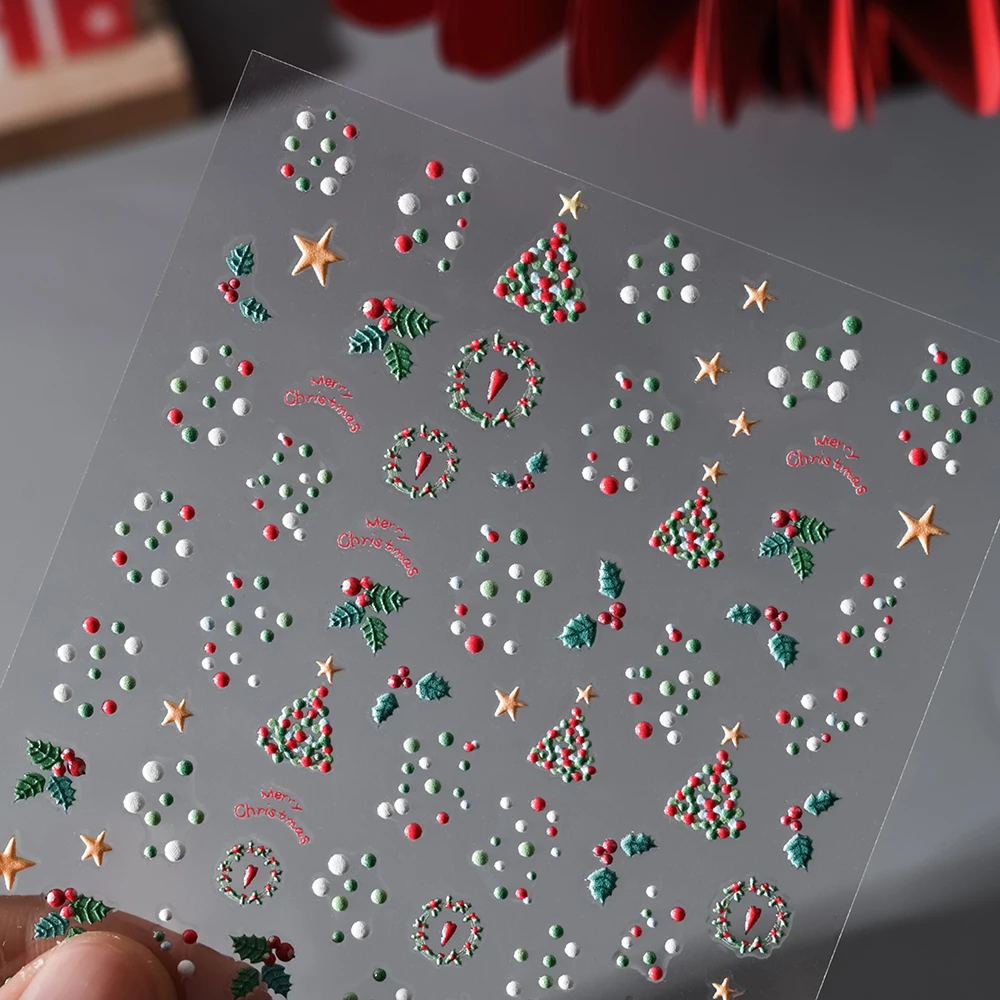 Pegatinas 5D para decoración de uñas de árbol de Navidad, calcomanías autoadhesivas de árbol de Navidad de dibujos animados, deslizadores de invierno de Año Nuevo, decoración de manicura DIY, 2 uds.