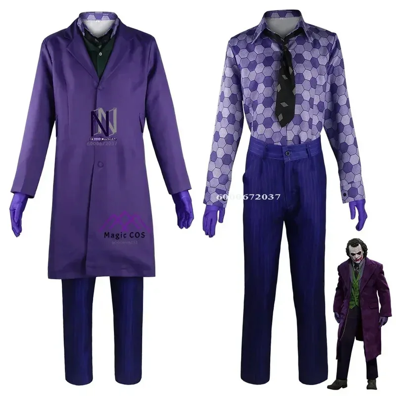 

The Dark Knight Hot The Joker Cosplay Costume Coat Shirt Vest Tie Suit Outfits Full Set Budget-Friendly for Halloween Costumes
