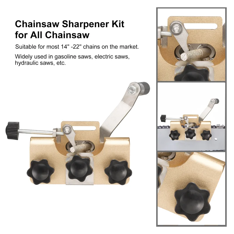 Motosserra Sharpener Kit com 3 cabeças de afiação, Manual Chain Sharpening, Gasolina Repair Tools