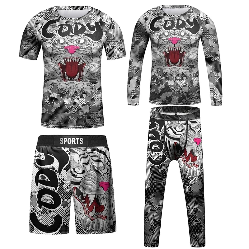 Kids MMA BJJ Shirt Pants Set Jiu Jitsu Rashguard Boxing Shorts Running Suit Children Boy Kickboxing Jerseys Muay Thai Sportswear