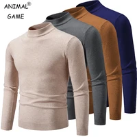 Nueva sudadera para hombre, suéteres básicos de Color sólido con medio cuello, jerséis elásticos con cuello redondo, suéter cálido de punto de gran tamaño para otoño para hombre