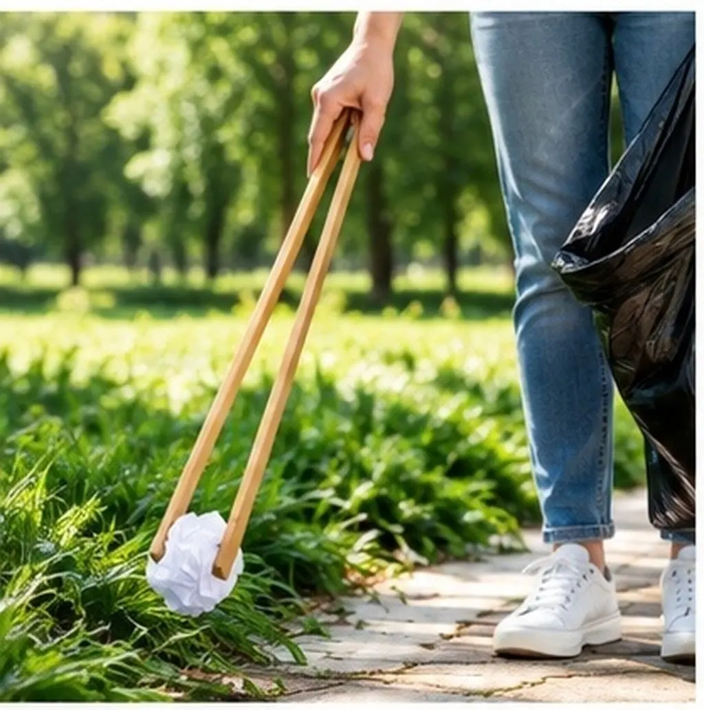 Bamboo Grabber Tool 2pcs – Long Handle Trash Picker Clamp for Outdoor Litter Collection & Garbage Pickup
