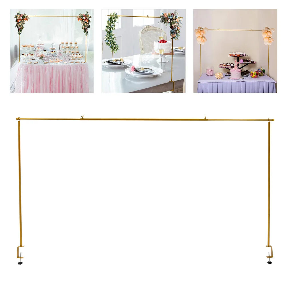 3.28ft Tall Over The Table Rod Stand Adjustable Gold Metal Table Arch Clamp Stand Decor Easy to Store for Weddings and Parties