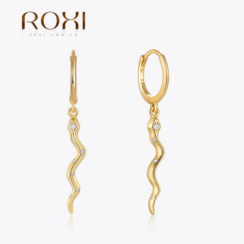 

ROXI 925 Sterling Silver INS Style Personalized Simple Versatile Snake Earrings For Women Rose Gold Color Zircon Jewelry Gift