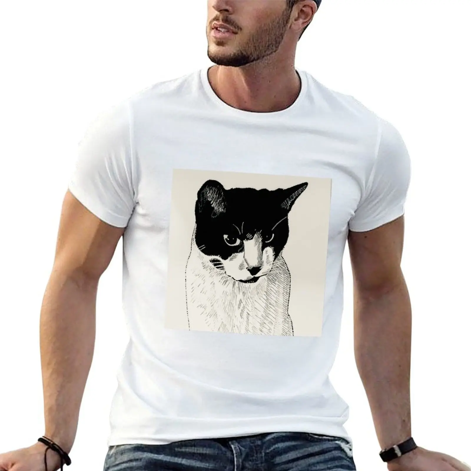 

Tengu the pet cat is cute and cuddly artwork (black/white) T-Shirt anime t shirts oversize t shirt personalised T-Shirt