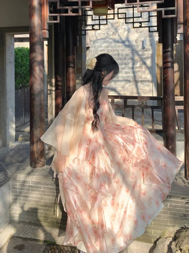 

25 Elegant Chiffon Summer Casual Slim Strap Dress + Fairy Cardigan Fashion Chic Vintage Suit Even Party 2 Piece Dress Sets Women