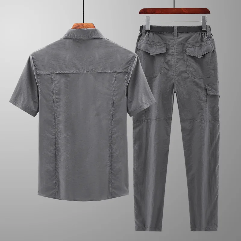 Sommer Quick Dry Tactical Setzt Herren Outdoor Casual Atmungs Lose Revers Kurzarm Shirts Cargo Hosen Zwei-stück Anzüge männlichen