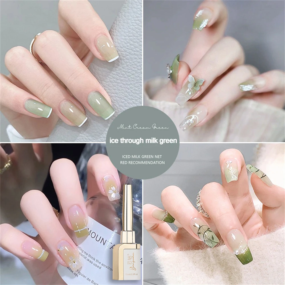 15ml Summer Translucent Gel Nail Polish Mint Green Series Jelly Nail Gel UV Gel Semi Permanent Varnish Ice Permeable Nail Art