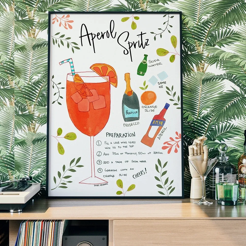 ملصقات كوكتات برول سبريتز برسوم كرتونية وطباعة ، وصفة سانجريا ميموسا ، لوحة قماشية ، نادي ، بار ، متجر ، صور لتزيين الجدران
