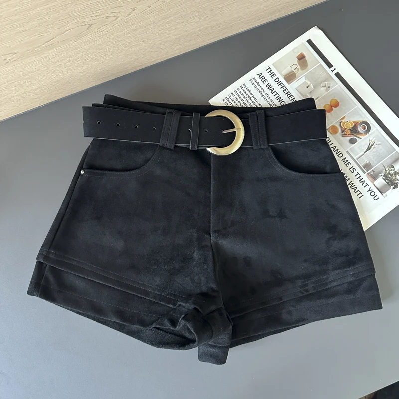 Simple Solid 2026 Autumn Winter Korean Version Versatile A-word Wide-leg Shorts Women's High Waist Casual Fashion Short Pants