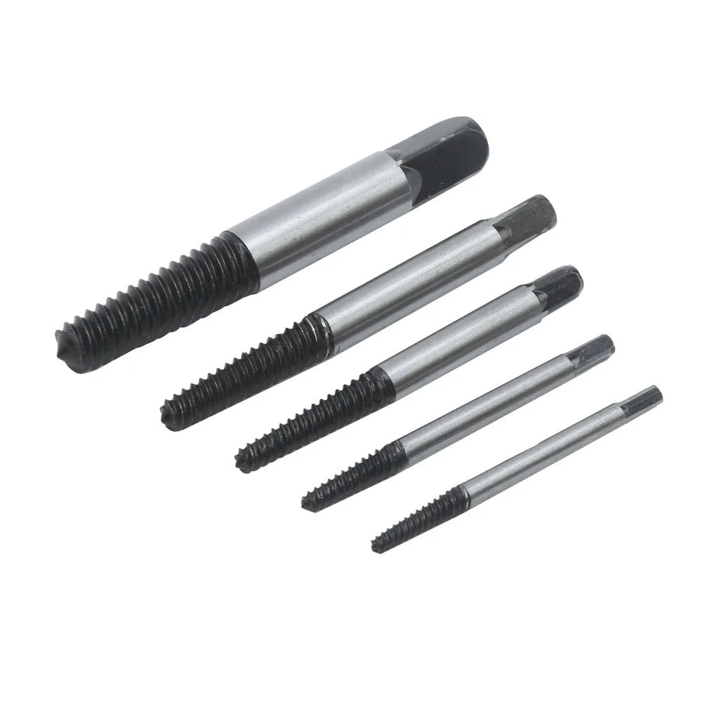 5pcs Carbon Steel Screw Extractor Set Strong Pulling Force Removing Tool Damaged Screw Remover Drill Bits Broken Bolt Extractor