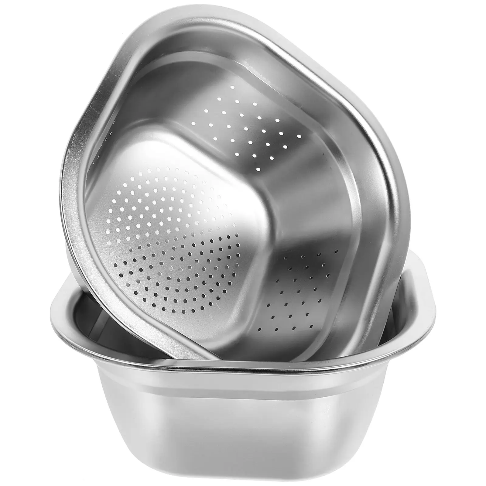 2pcs Stainless Colander Sieve 22cm Basin Strainer Mesh Colander With Basin Drainer Kitchen Fruit Vegetable Rice Washer