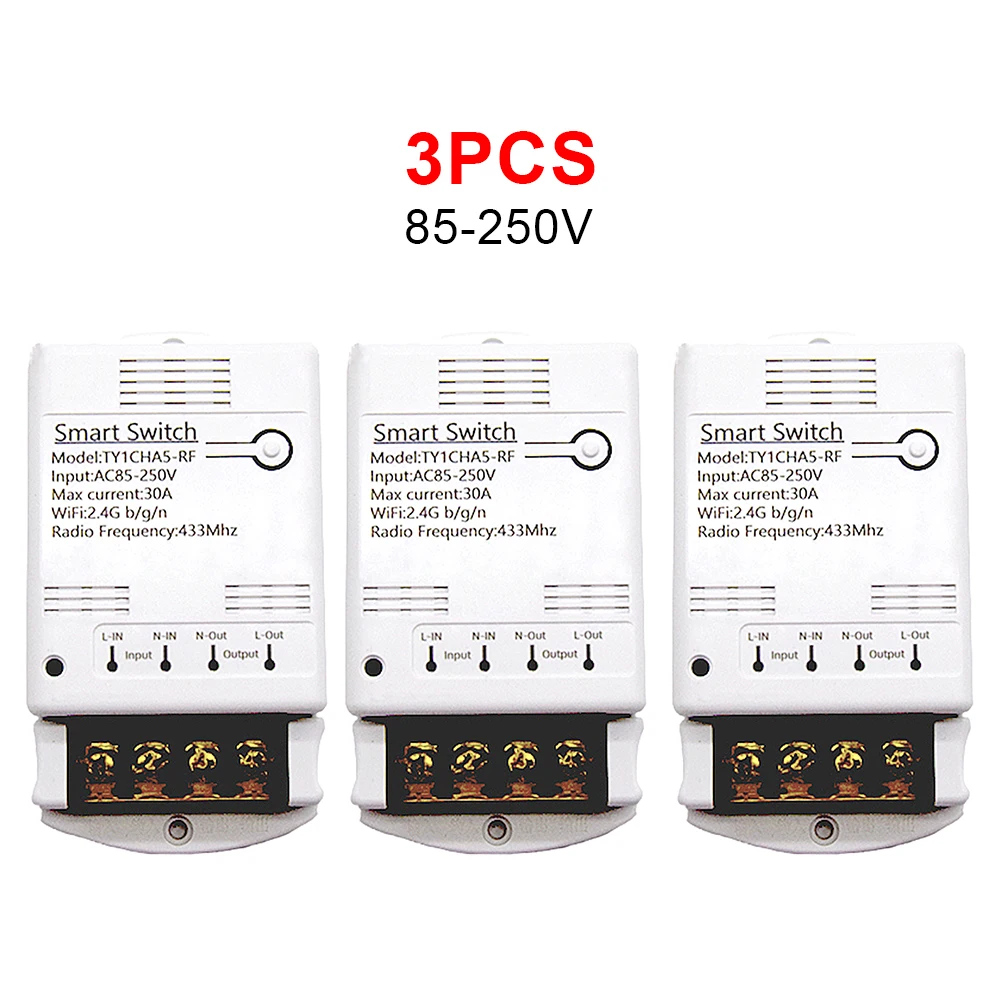 3PCS Tuya 30A 4000W Smart Home Automation Receiver AC/DC 7-32V AC 85-250V 20A Relay Module RF433 Switch Work With Alexa