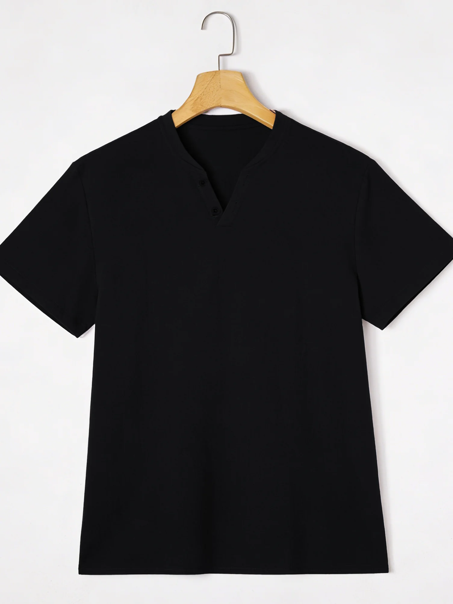 Elegant Black Henley Short-Sle - Linen Shirt Breathable recension och pris
