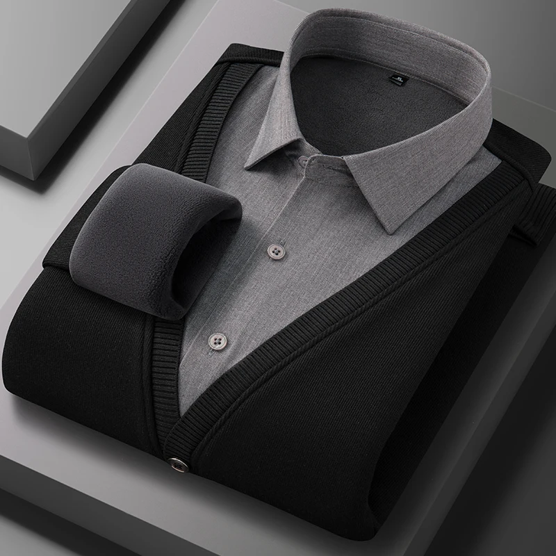 Camisa de manga larga para hombre con lana gruesa, cálida e informal, cómoda y versátil en invierno, alta calidad, suave y moderna.