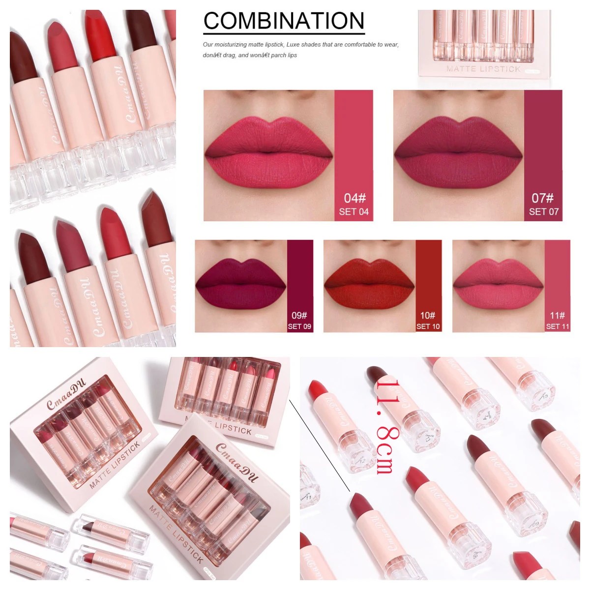 

5 Pcs/set Matte Lipstick Lip Gloss Moisturizing Long-lasting Easy Makeup Fashion Classic Shades For Daily Date Birthday Gift