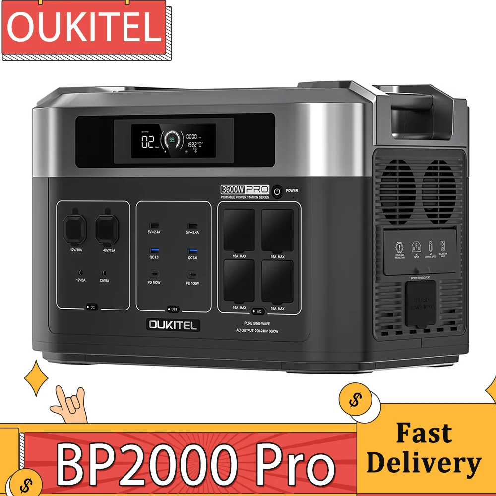 OUKITEL BP2000 Pro Portable Power Station, 2048Wh to 16384Wh LiFePO4 Battery 3600W AC Output 2000W UPS, Smart App Control