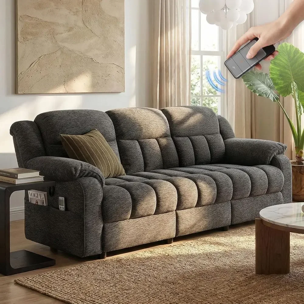 Electric Recliner Soa Couch, Power Reclining Soa Loveseat with kets & Adjustable Backrest, Comy Chenille Upholstered 3 Seater Co