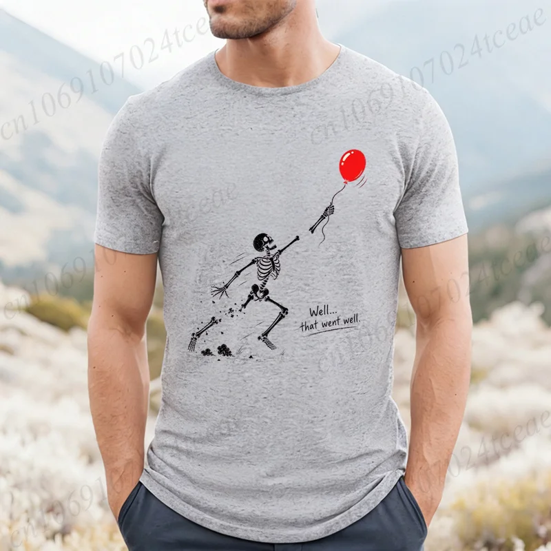 Skeleton Lost Balloon Grafik T-Shirt für Männer Lustiges Skelett T-Shirt mit düsterem Humor Gothic Sarkastisch Unisex Streetwear Geschenk – Detail 4