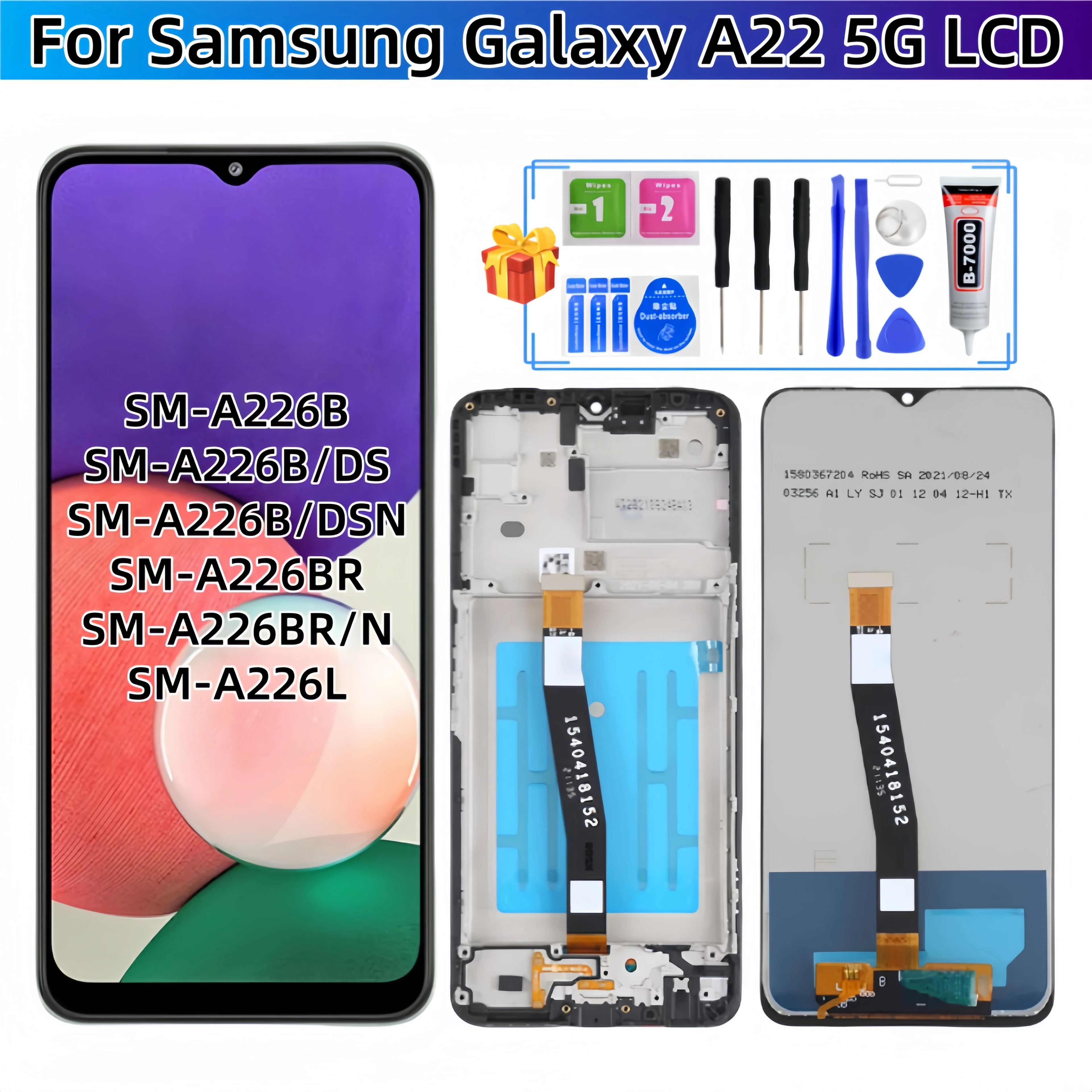 

Для Samsung Galaxy A22 5G 2021 SM-A226B A226B/DS A226B/DSN A226BR A226L ЖК-дисплей с сенсорным экраном в сборе, запасные части для ЖК-дисплея